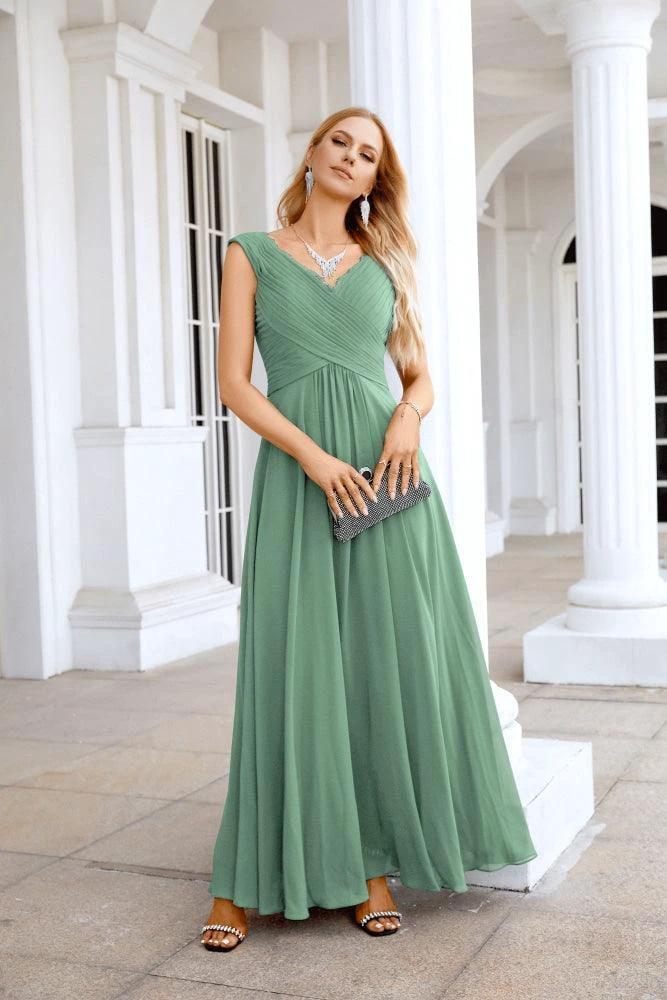 Ladies Chiffon V Neck Sleeveless Floor Length Bridesmaid Evening Dress Wedding Party Evening Dress 28126 - Image 13