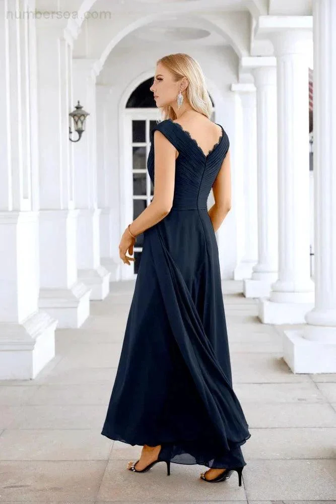 Ladies Chiffon V Neck Sleeveless Floor Length Bridesmaid Evening Dress Wedding Party Evening Dress 28126 - Image 130