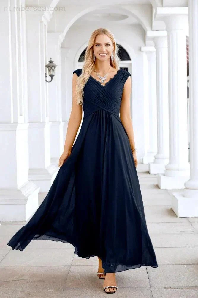 Ladies Chiffon V Neck Sleeveless Floor Length Bridesmaid Evening Dress Wedding Party Evening Dress 28126 - Image 131