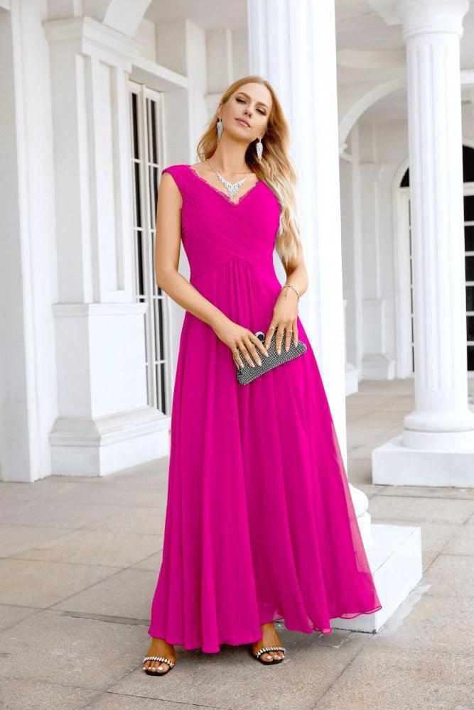 Ladies Chiffon V Neck Sleeveless Floor Length Bridesmaid Evening Dress Wedding Party Evening Dress 28126 - Image 133