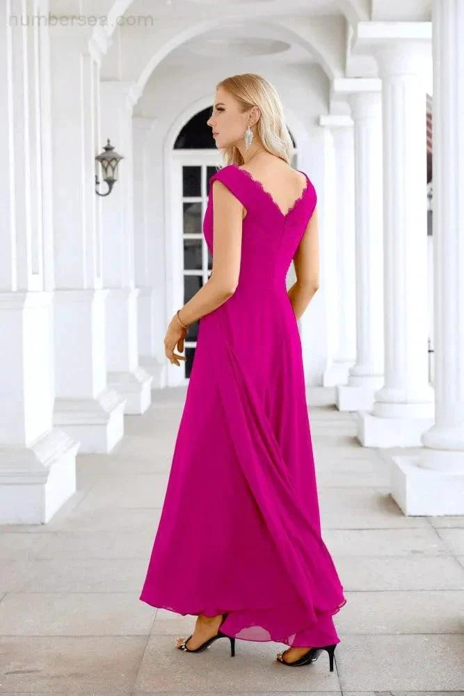 Ladies Chiffon V Neck Sleeveless Floor Length Bridesmaid Evening Dress Wedding Party Evening Dress 28126 - Image 134