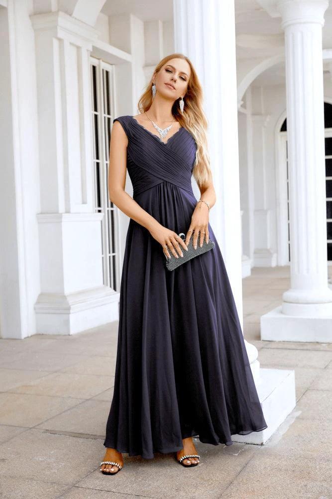 Ladies Chiffon V Neck Sleeveless Floor Length Bridesmaid Evening Dress Wedding Party Evening Dress 28126 - Image 137