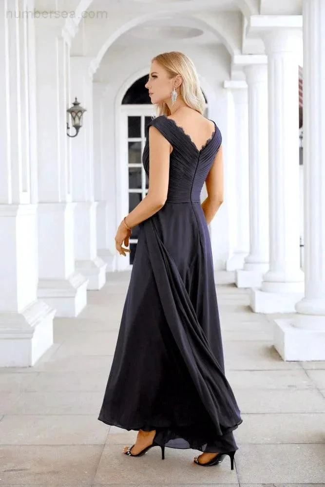 Ladies Chiffon V Neck Sleeveless Floor Length Bridesmaid Evening Dress Wedding Party Evening Dress 28126 - Image 138