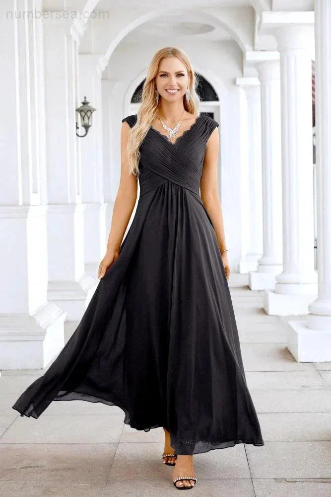 Ladies Chiffon V Neck Sleeveless Floor Length Bridesmaid Evening Dress Wedding Party Evening Dress 28126 - Image 139