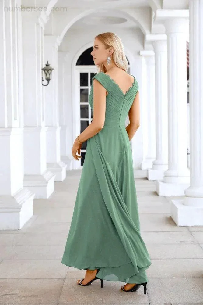 Ladies Chiffon V Neck Sleeveless Floor Length Bridesmaid Evening Dress Wedding Party Evening Dress 28126 - Image 14