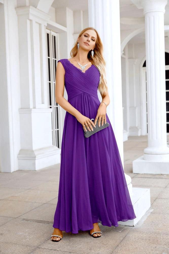 Ladies Chiffon V Neck Sleeveless Floor Length Bridesmaid Evening Dress Wedding Party Evening Dress 28126 - Image 141