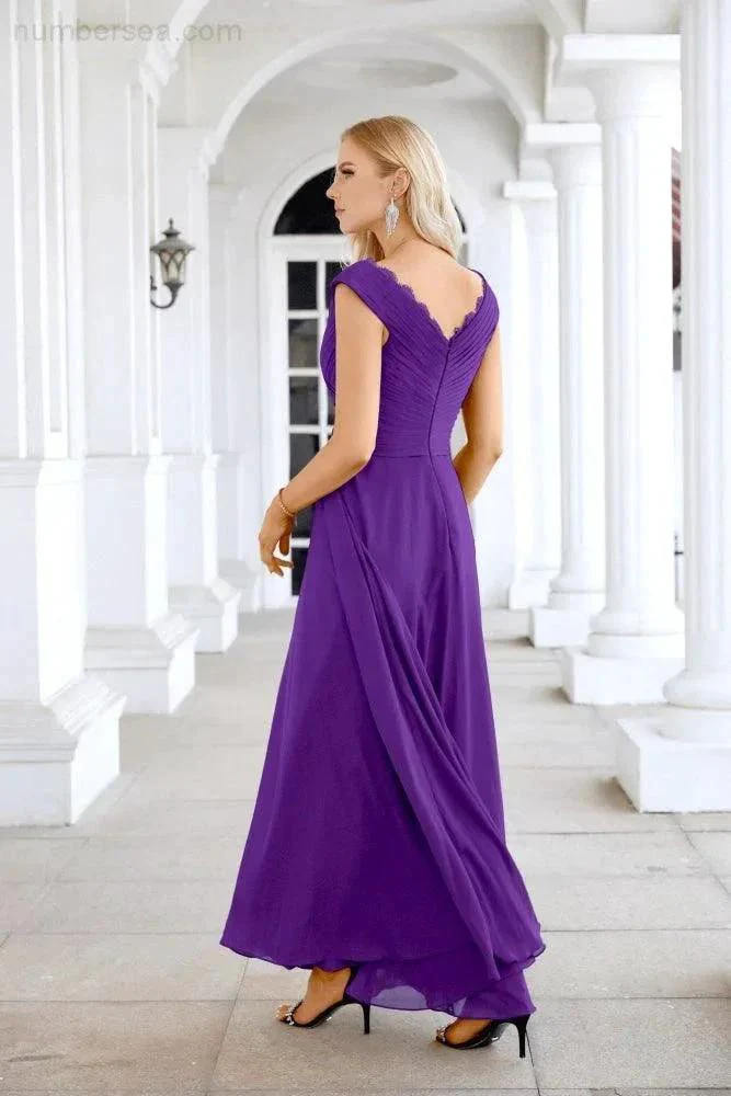 Ladies Chiffon V Neck Sleeveless Floor Length Bridesmaid Evening Dress Wedding Party Evening Dress 28126 - Image 142