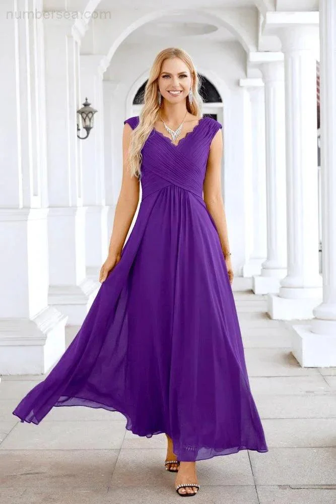 Ladies Chiffon V Neck Sleeveless Floor Length Bridesmaid Evening Dress Wedding Party Evening Dress 28126 - Image 143