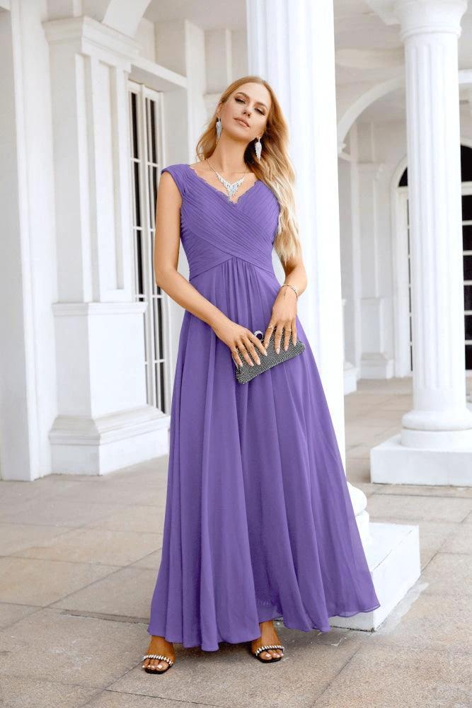 Ladies Chiffon V Neck Sleeveless Floor Length Bridesmaid Evening Dress Wedding Party Evening Dress 28126 - Image 145