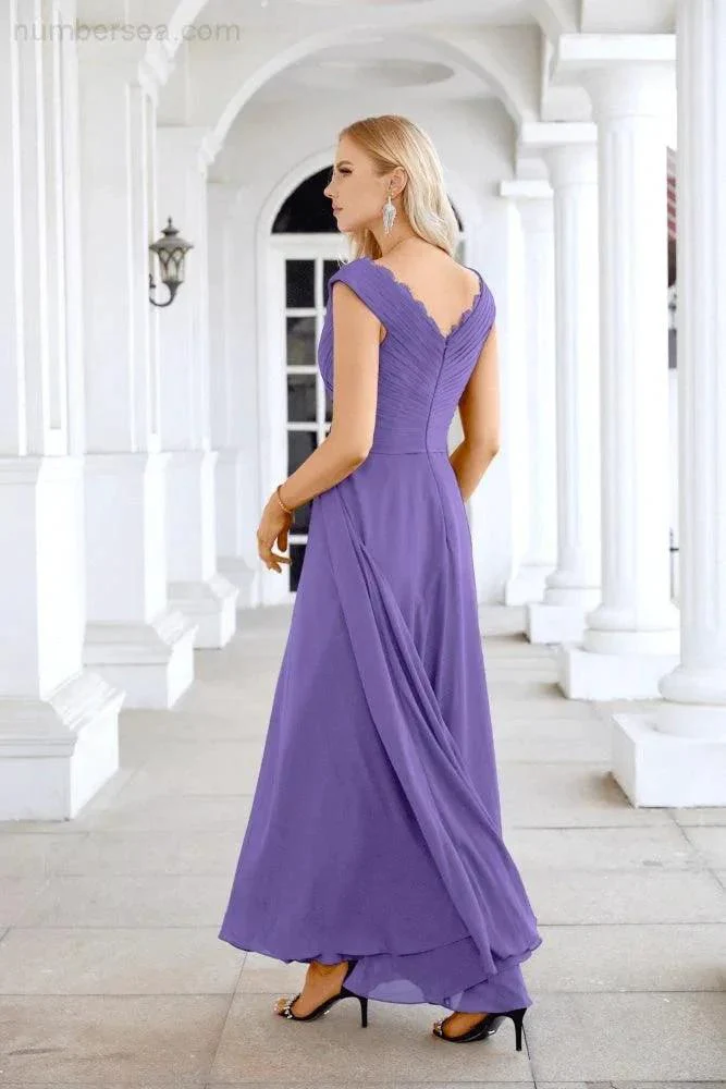 Ladies Chiffon V Neck Sleeveless Floor Length Bridesmaid Evening Dress Wedding Party Evening Dress 28126 - Image 146