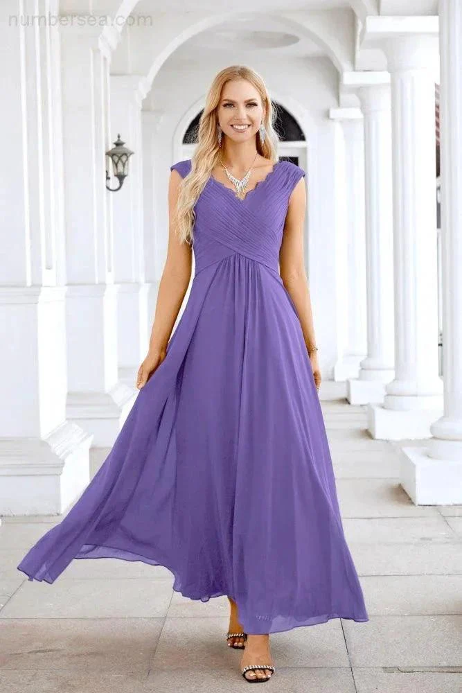 Ladies Chiffon V Neck Sleeveless Floor Length Bridesmaid Evening Dress Wedding Party Evening Dress 28126 - Image 147