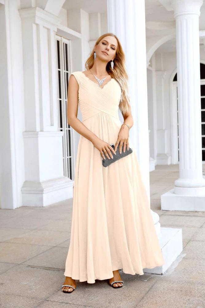 Ladies Chiffon V Neck Sleeveless Floor Length Bridesmaid Evening Dress Wedding Party Evening Dress 28126 - Image 149