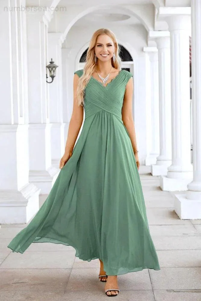Ladies Chiffon V Neck Sleeveless Floor Length Bridesmaid Evening Dress Wedding Party Evening Dress 28126 - Image 15