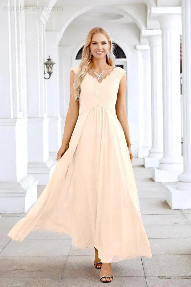 Ladies Chiffon V Neck Sleeveless Floor Length Bridesmaid Evening Dress Wedding Party Evening Dress 28126 - Image 151