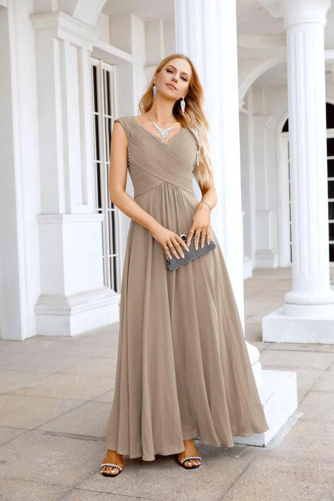 Ladies Chiffon V Neck Sleeveless Floor Length Bridesmaid Evening Dress Wedding Party Evening Dress 28126 - Image 153