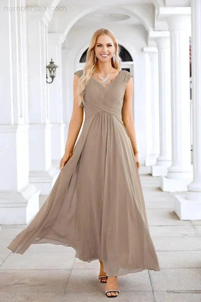Ladies Chiffon V Neck Sleeveless Floor Length Bridesmaid Evening Dress Wedding Party Evening Dress 28126 - Image 155