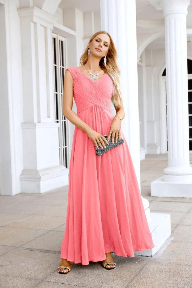 Ladies Chiffon V Neck Sleeveless Floor Length Bridesmaid Evening Dress Wedding Party Evening Dress 28126 - Image 157