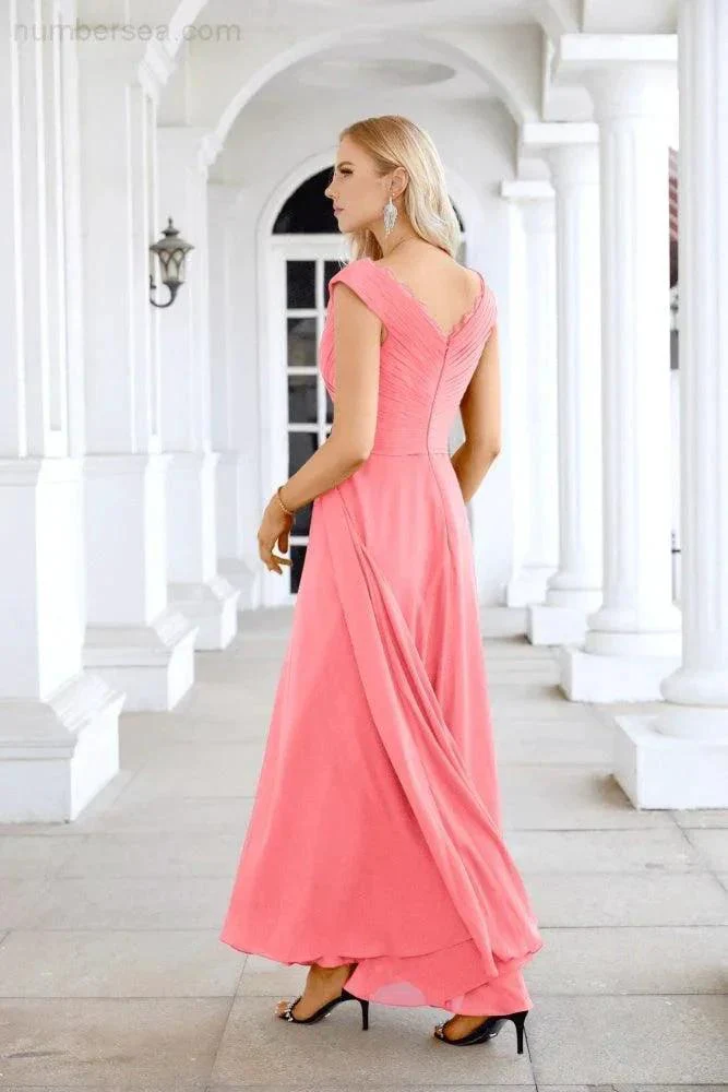 Ladies Chiffon V Neck Sleeveless Floor Length Bridesmaid Evening Dress Wedding Party Evening Dress 28126 - Image 158