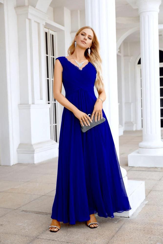 Ladies Chiffon V Neck Sleeveless Floor Length Bridesmaid Evening Dress Wedding Party Evening Dress 28126 - Image 161