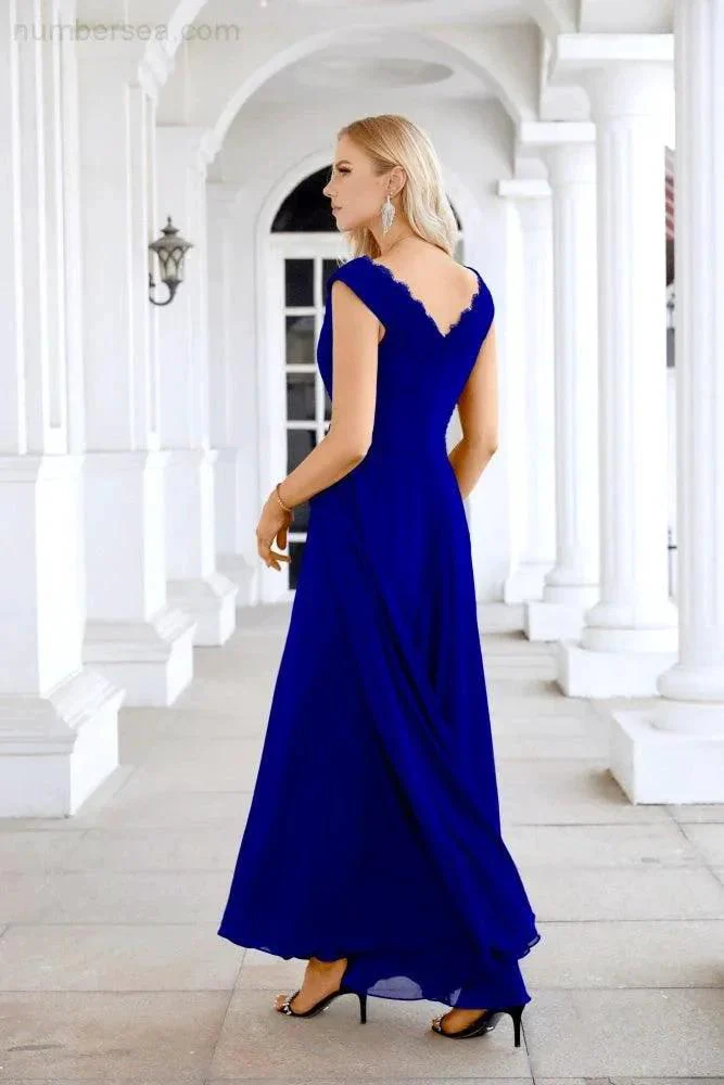 Ladies Chiffon V Neck Sleeveless Floor Length Bridesmaid Evening Dress Wedding Party Evening Dress 28126 - Image 162