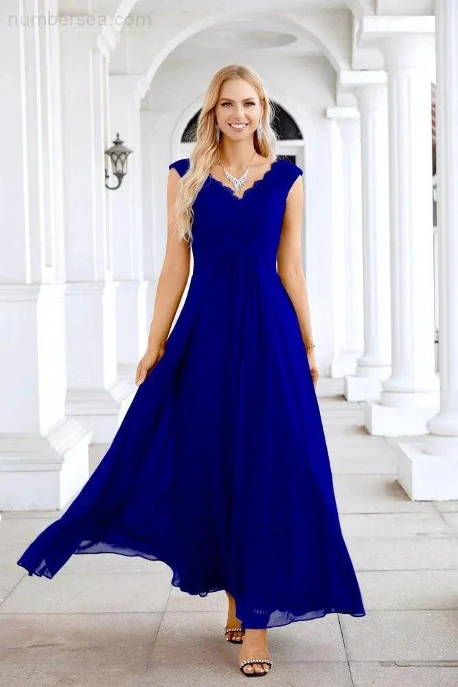 Ladies Chiffon V Neck Sleeveless Floor Length Bridesmaid Evening Dress Wedding Party Evening Dress 28126 - Image 163