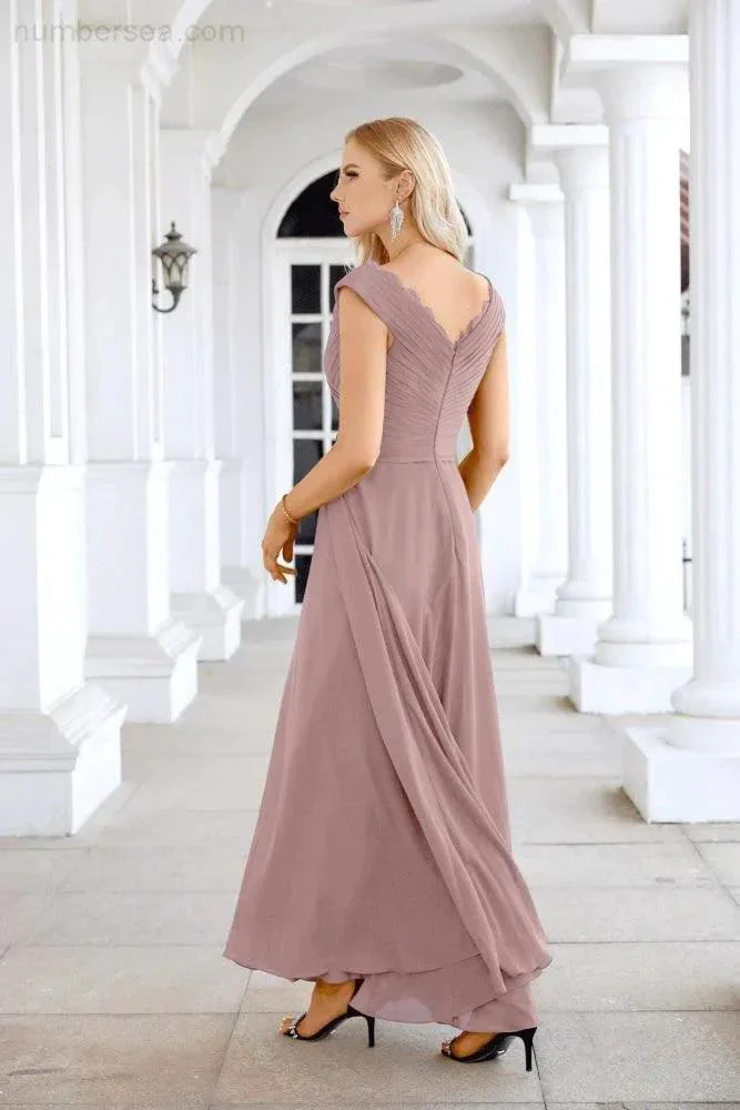 Ladies Chiffon V Neck Sleeveless Floor Length Bridesmaid Evening Dress Wedding Party Evening Dress 28126 - Image 166