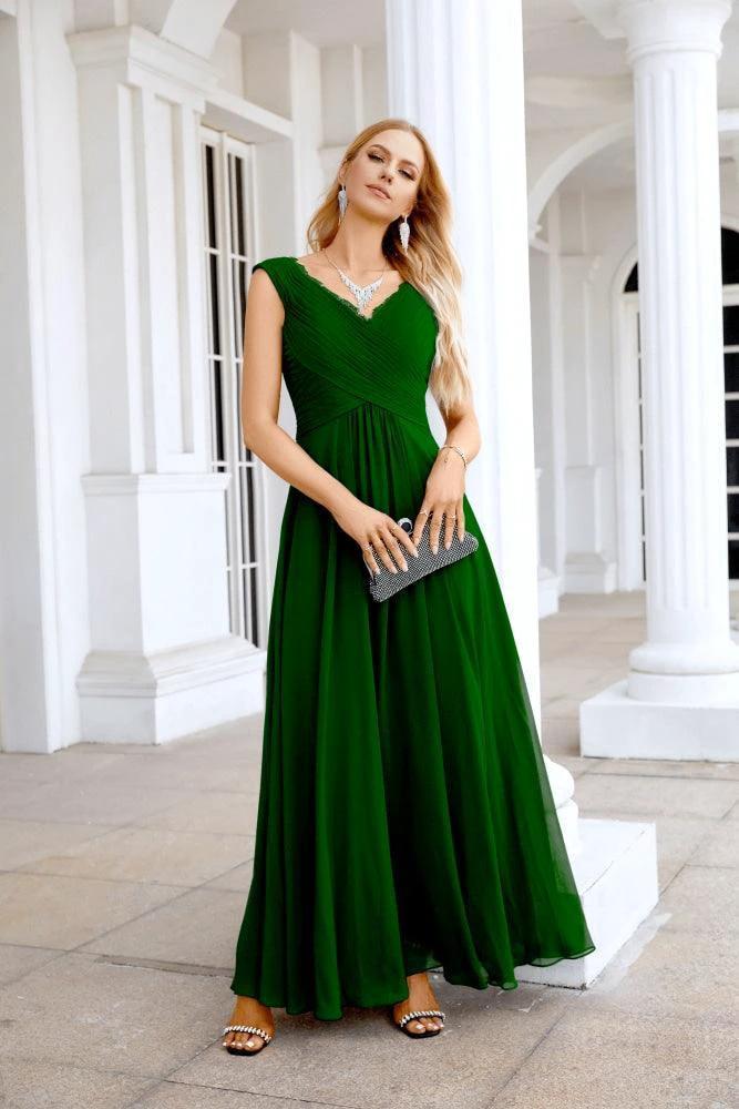 Ladies Chiffon V Neck Sleeveless Floor Length Bridesmaid Evening Dress Wedding Party Evening Dress 28126 - Image 169