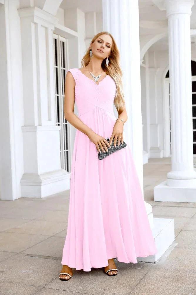 Ladies Chiffon V Neck Sleeveless Floor Length Bridesmaid Evening Dress Wedding Party Evening Dress 28126 - Image 17
