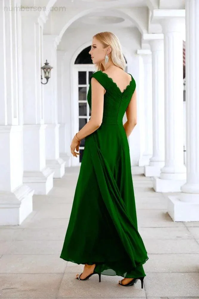 Ladies Chiffon V Neck Sleeveless Floor Length Bridesmaid Evening Dress Wedding Party Evening Dress 28126 - Image 170