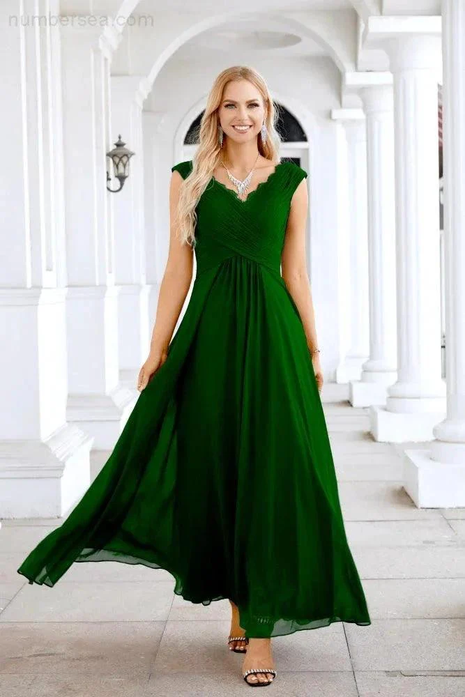 Ladies Chiffon V Neck Sleeveless Floor Length Bridesmaid Evening Dress Wedding Party Evening Dress 28126 - Image 171