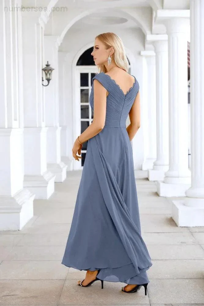 Ladies Chiffon V Neck Sleeveless Floor Length Bridesmaid Evening Dress Wedding Party Evening Dress 28126 - Image 174