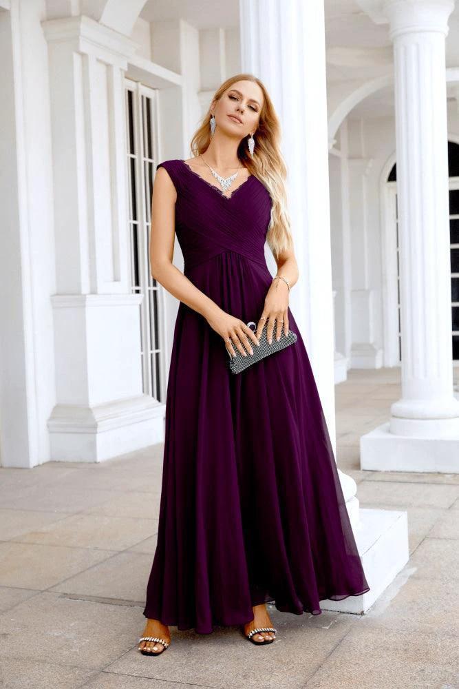 Ladies Chiffon V Neck Sleeveless Floor Length Bridesmaid Evening Dress Wedding Party Evening Dress 28126 - Image 177