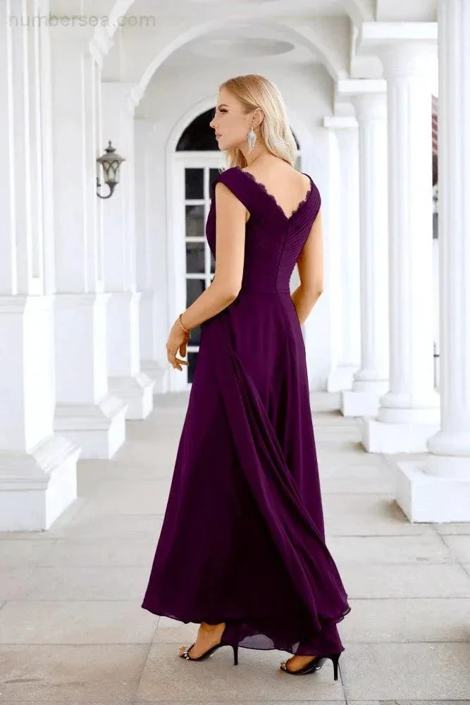 Ladies Chiffon V Neck Sleeveless Floor Length Bridesmaid Evening Dress Wedding Party Evening Dress 28126 - Image 178