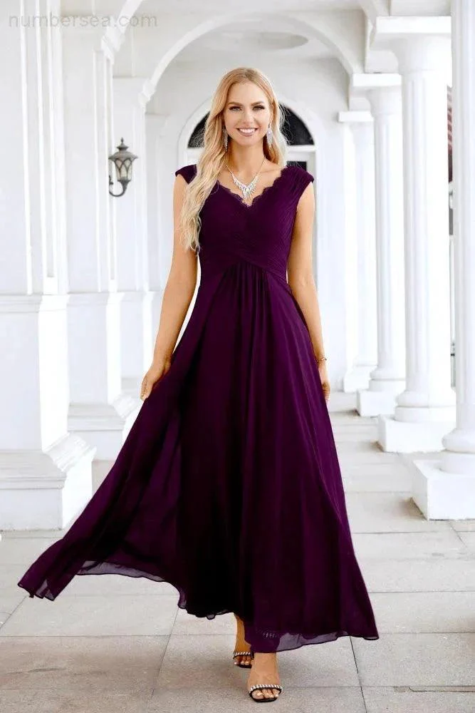 Ladies Chiffon V Neck Sleeveless Floor Length Bridesmaid Evening Dress Wedding Party Evening Dress 28126 - Image 179