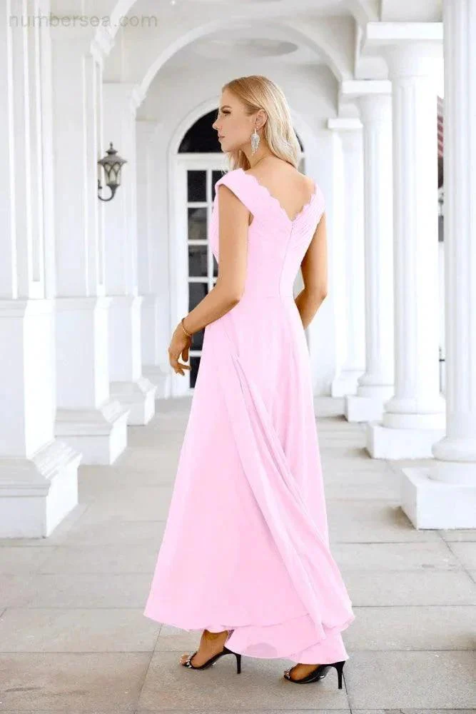 Ladies Chiffon V Neck Sleeveless Floor Length Bridesmaid Evening Dress Wedding Party Evening Dress 28126 - Image 18