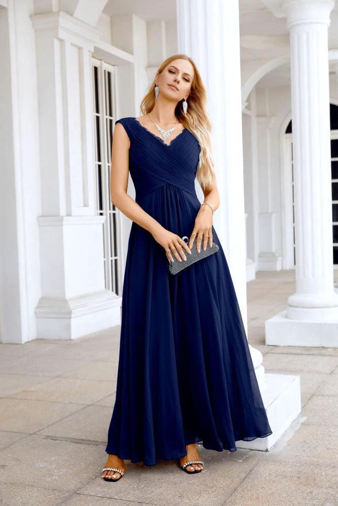 Ladies Chiffon V Neck Sleeveless Floor Length Bridesmaid Evening Dress Wedding Party Evening Dress 28126 - Image 181
