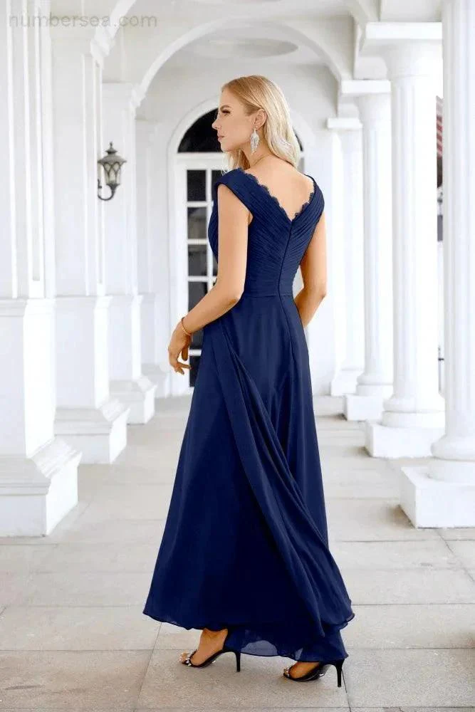 Ladies Chiffon V Neck Sleeveless Floor Length Bridesmaid Evening Dress Wedding Party Evening Dress 28126 - Image 182