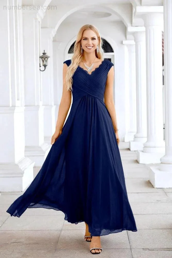 Ladies Chiffon V Neck Sleeveless Floor Length Bridesmaid Evening Dress Wedding Party Evening Dress 28126 - Image 183