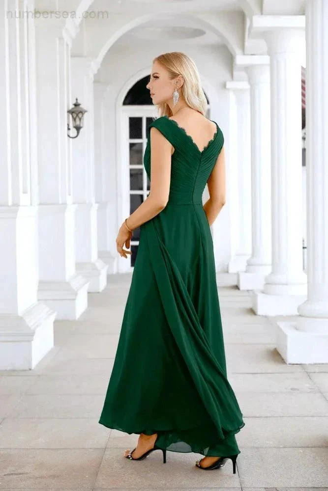 Ladies Chiffon V Neck Sleeveless Floor Length Bridesmaid Evening Dress Wedding Party Evening Dress 28126 - Image 186