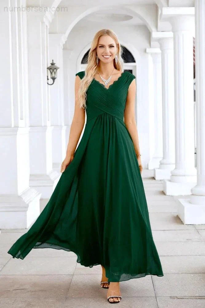 Ladies Chiffon V Neck Sleeveless Floor Length Bridesmaid Evening Dress Wedding Party Evening Dress 28126 - Image 187