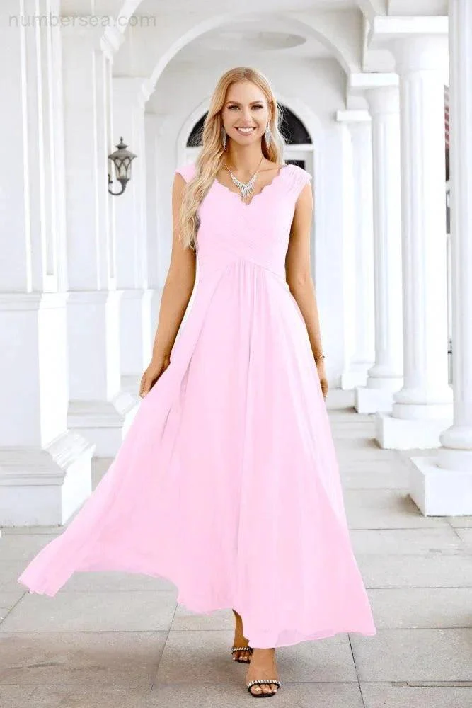 Ladies Chiffon V Neck Sleeveless Floor Length Bridesmaid Evening Dress Wedding Party Evening Dress 28126 - Image 19