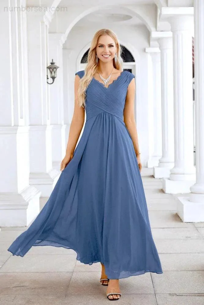 Ladies Chiffon V Neck Sleeveless Floor Length Bridesmaid Evening Dress Wedding Party Evening Dress 28126 - Image 191