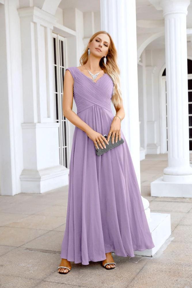 Ladies Chiffon V Neck Sleeveless Floor Length Bridesmaid Evening Dress Wedding Party Evening Dress 28126 - Image 193