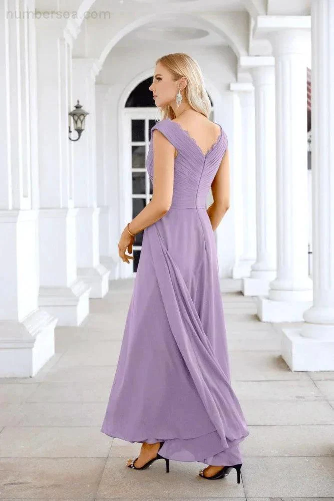 Ladies Chiffon V Neck Sleeveless Floor Length Bridesmaid Evening Dress Wedding Party Evening Dress 28126 - Image 194