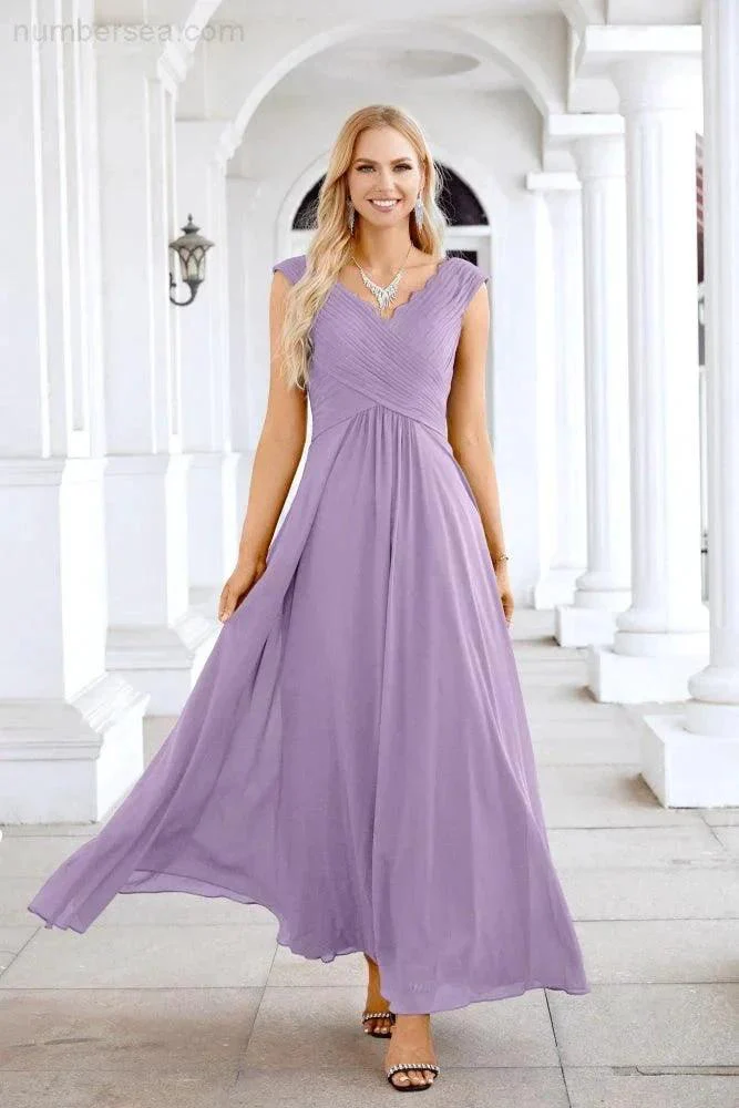Ladies Chiffon V Neck Sleeveless Floor Length Bridesmaid Evening Dress Wedding Party Evening Dress 28126 - Image 195