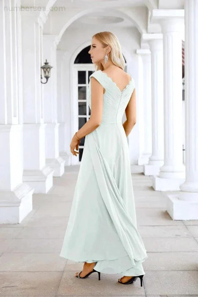 Ladies Chiffon V Neck Sleeveless Floor Length Bridesmaid Evening Dress Wedding Party Evening Dress 28126 - Image 198