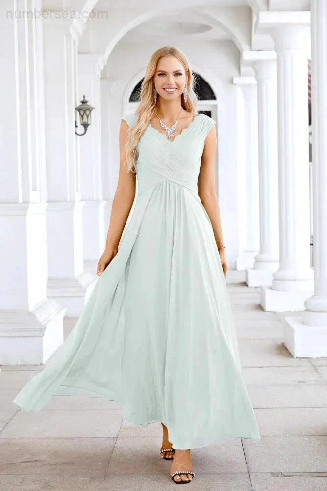 Ladies Chiffon V Neck Sleeveless Floor Length Bridesmaid Evening Dress Wedding Party Evening Dress 28126 - Image 199