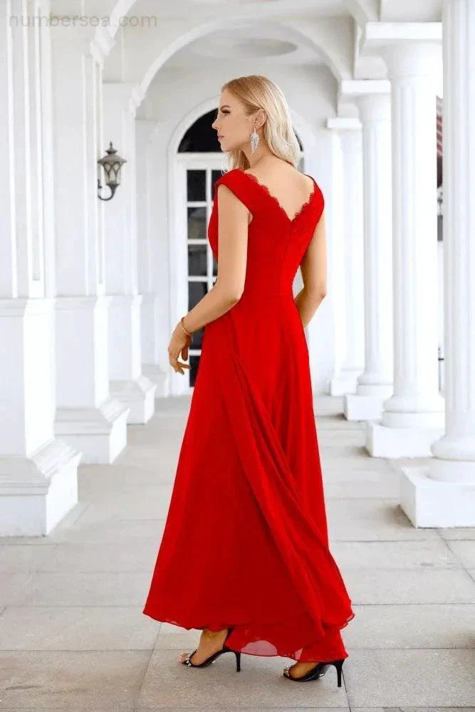 Ladies Chiffon V Neck Sleeveless Floor Length Bridesmaid Evening Dress Wedding Party Evening Dress 28126 - Image 2