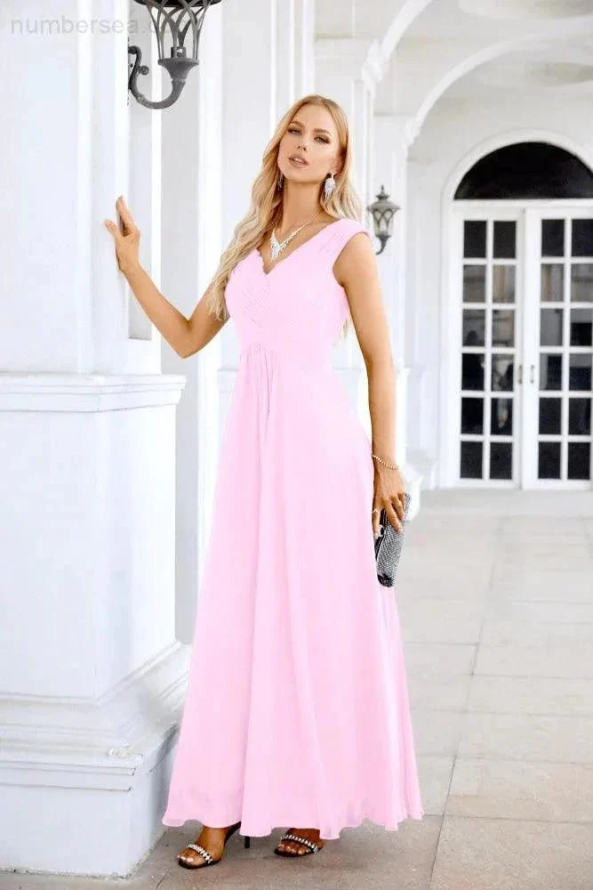 Ladies Chiffon V Neck Sleeveless Floor Length Bridesmaid Evening Dress Wedding Party Evening Dress 28126 - Image 20