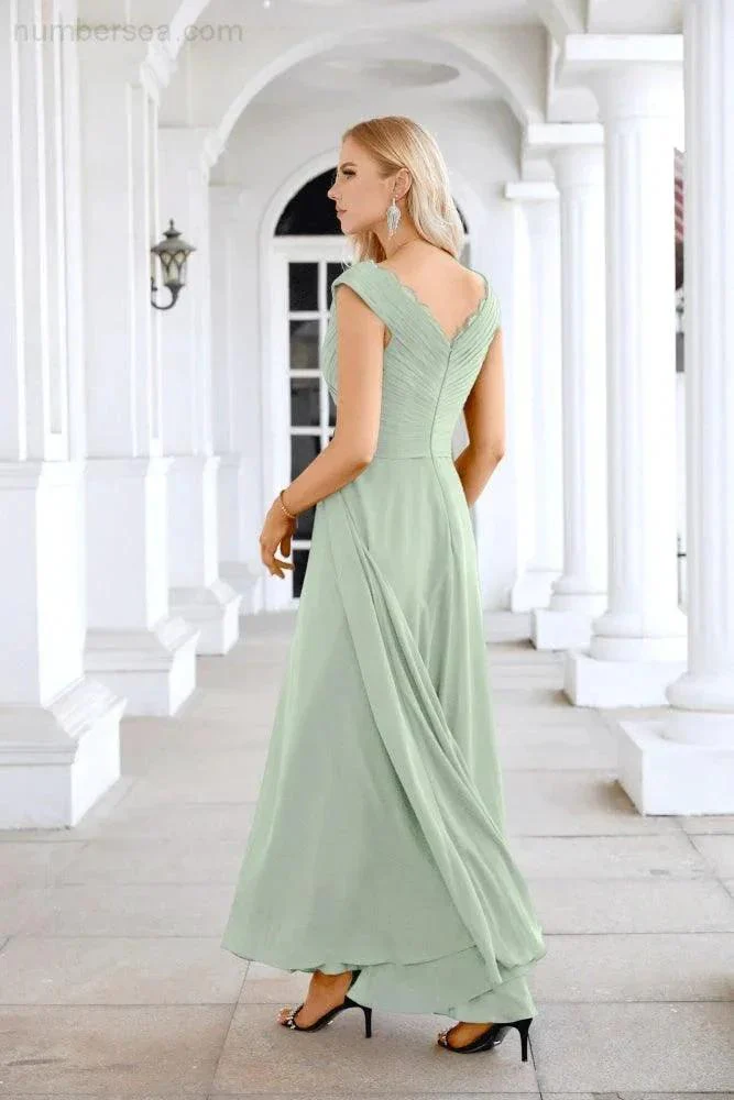 Ladies Chiffon V Neck Sleeveless Floor Length Bridesmaid Evening Dress Wedding Party Evening Dress 28126 - Image 202